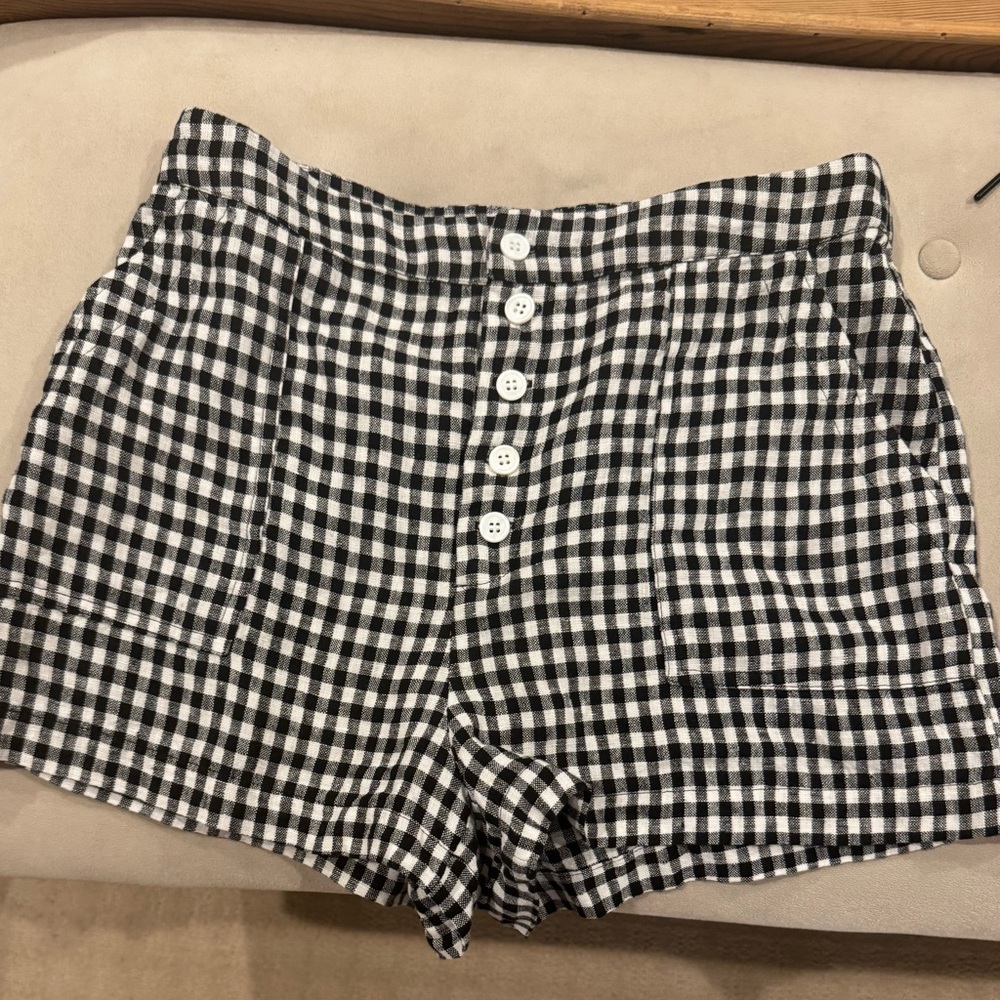 Reformation Black and White Gingham High Waist Shorts